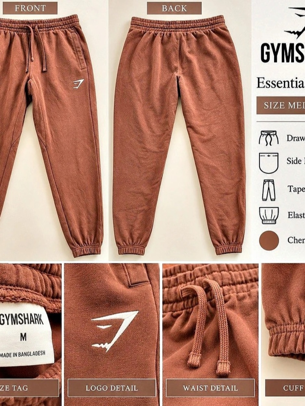 Gymshark Essential Joggers in Brown Size Medium Like New